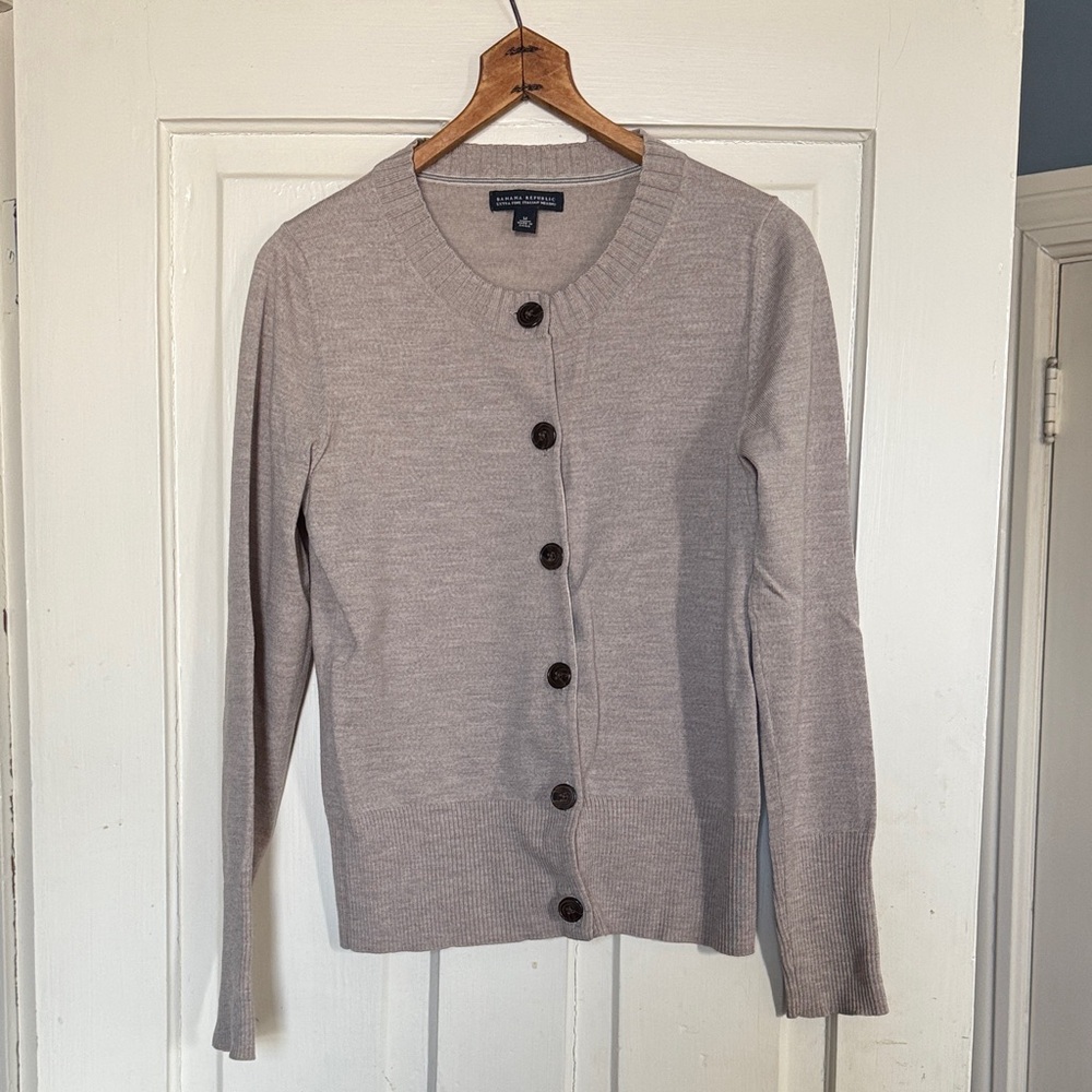 Banana Republic Grayish Tan Italian Merino Button-Up Cardigan
